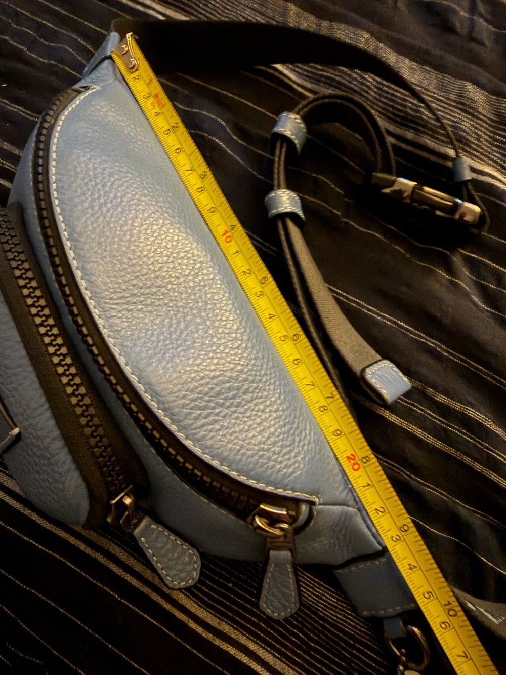 Coach Light Blue Pebbled Leather Waist Bag with Logo Strap - Picture 8 of 11
